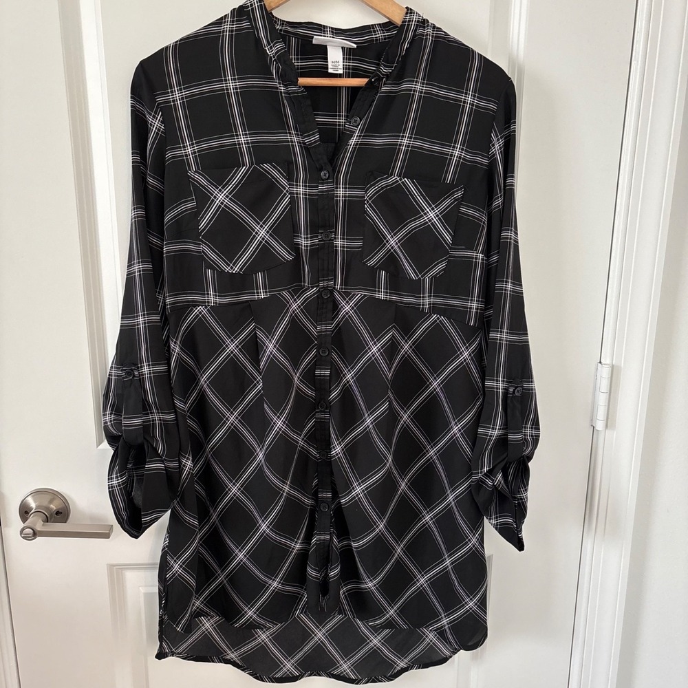 Liz Lange Maternity | High-Low Black & White Shirt Dress Sz M